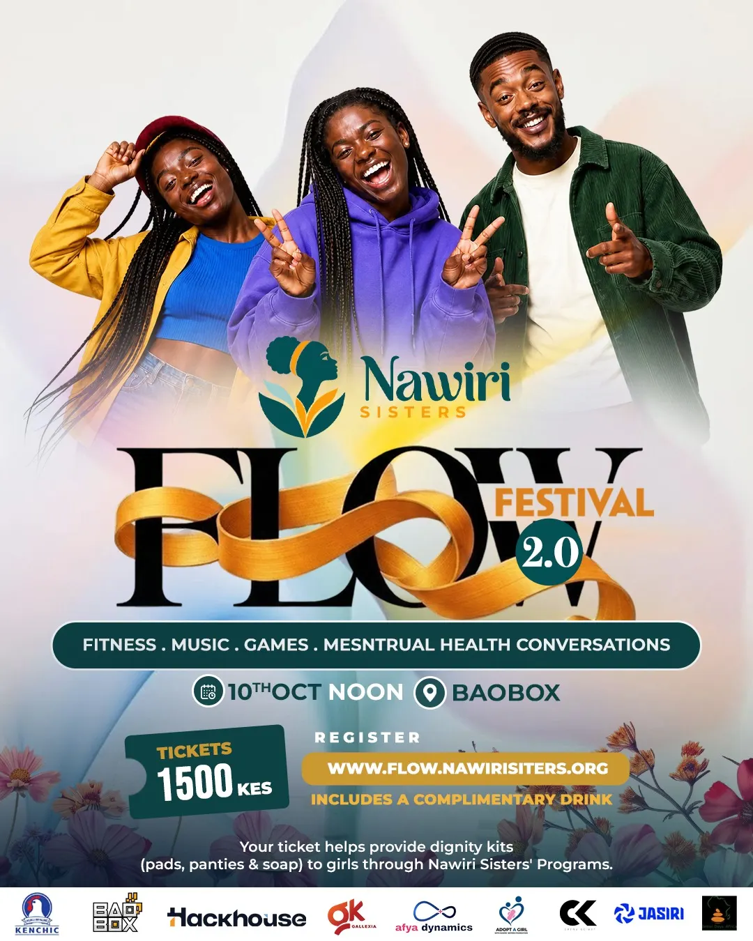 Flow Festival 2.0 poster: Saturday, 10 October 2026, From 12 noon. KES 1,500.